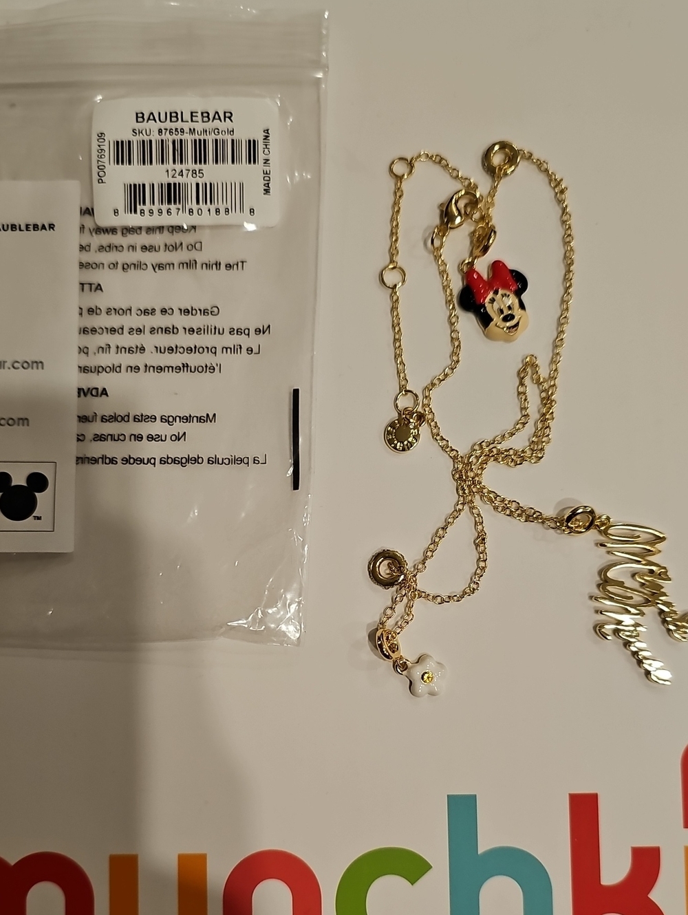 BaubleBar X Disney Cluster Necklace Gold Minnie Mouse Necklace with Red Bow